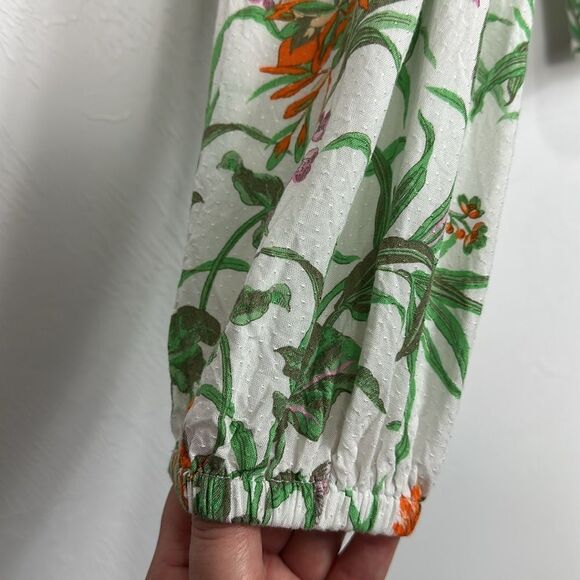 ANTHROPOLOGIE Cascais Tropical Floral Bird Off The Shoulder Puff Sleeve Top XS - Picture 5 of 12